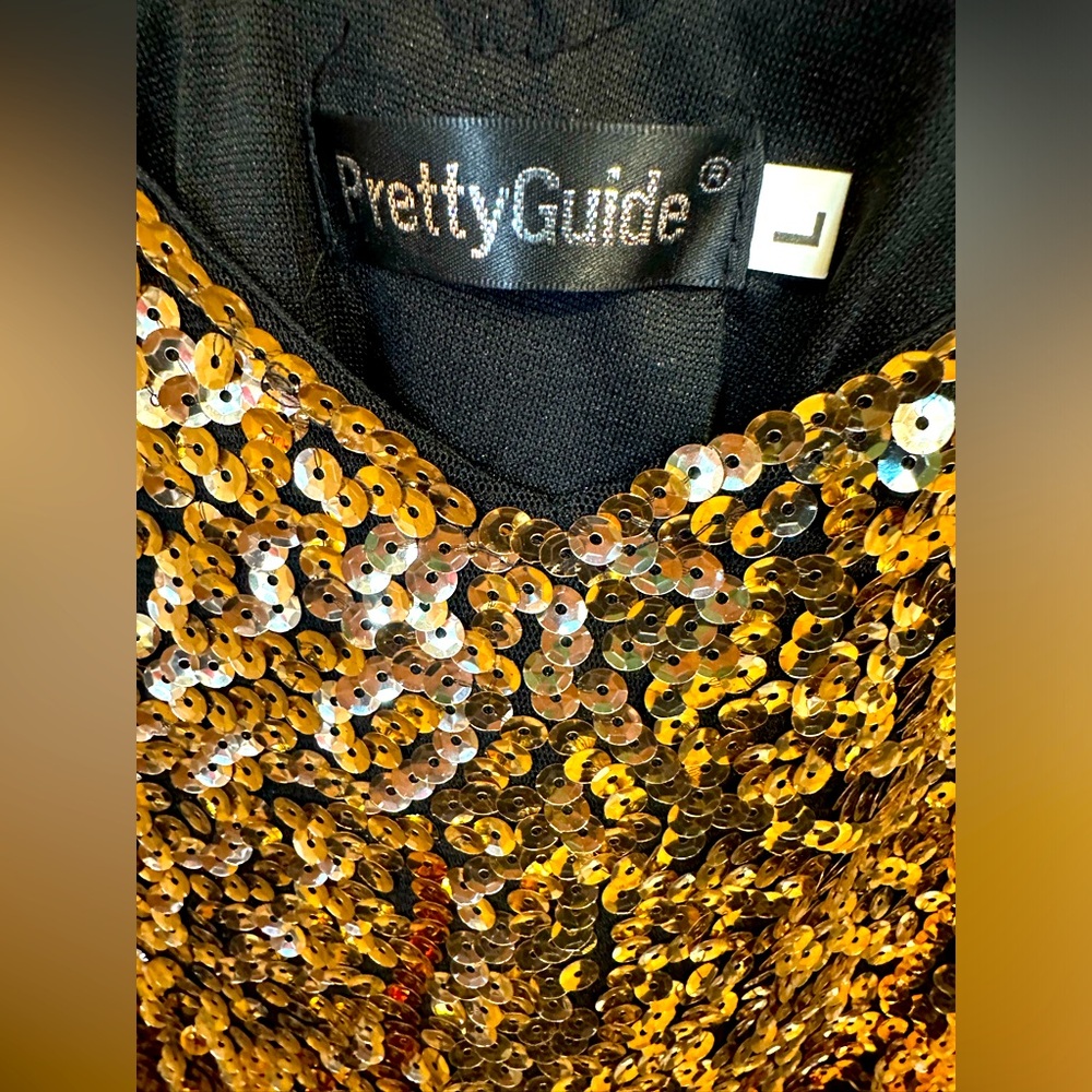 Sequen Dress, Black/Gold, Size Large, Party, Cocktail, Studio 54, New Year - Picture 5 of 8